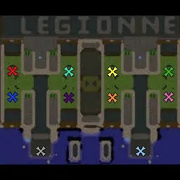 ผังแผนที่ Legion TD NewEdition มองจากด้านบน เห็นเลนสองข้างและฐาน King กลางแผนที่